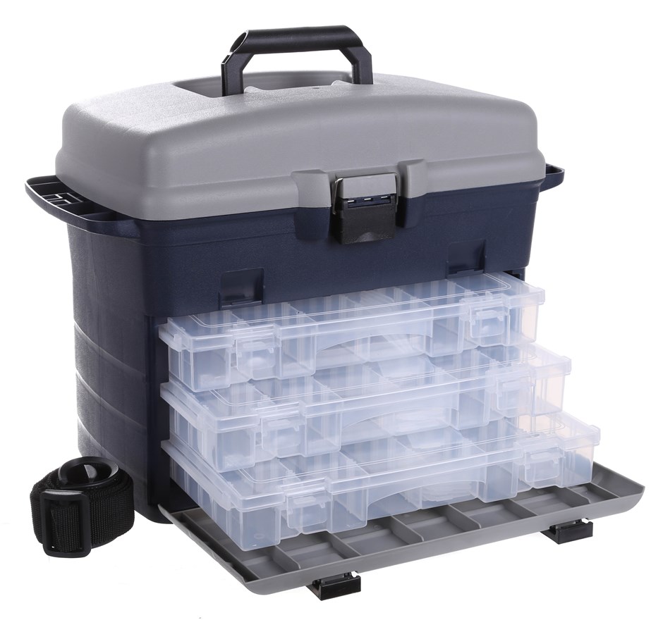 PVC 3-Draw Tackle Box, 350 x 330 x 200mm with Shoulder Strap. Buyers ...