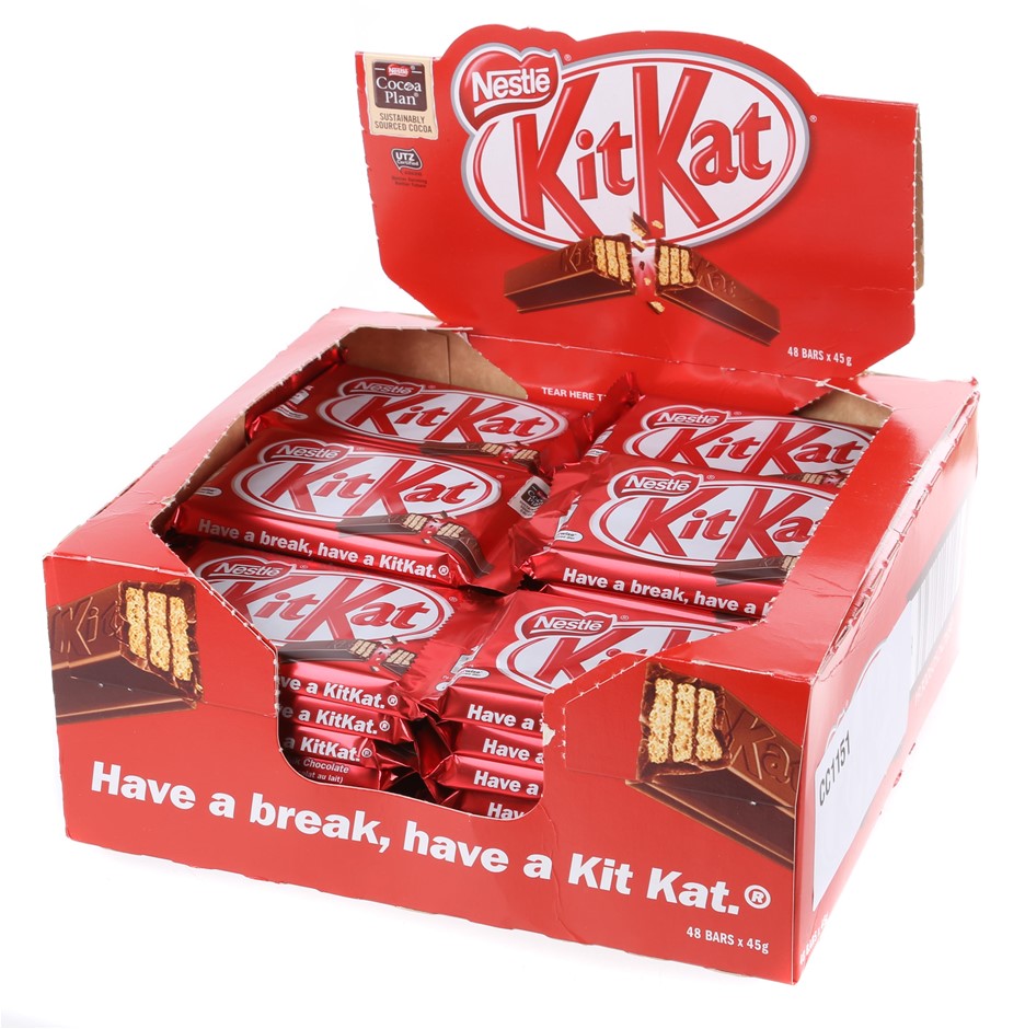Box of NESTLE Kit Kat Bars, 45pc x 45g. Buyers Note Discount Freight
