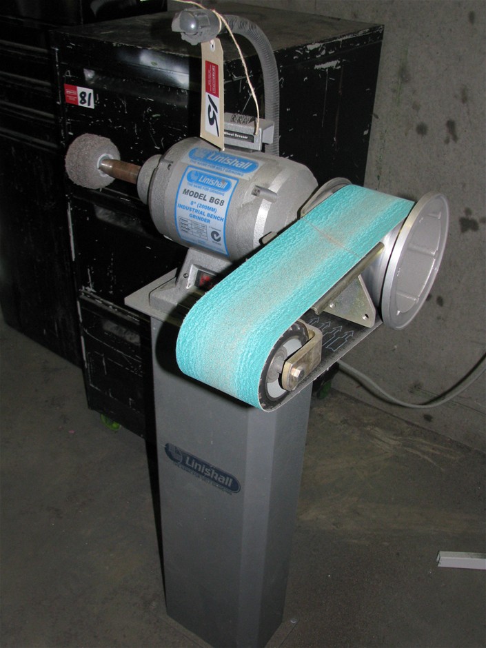 Pedestal Grinder, Linishall model BG8, 8`` 200mm industrial bench