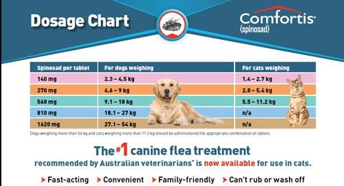 Comfortis dosage clearance for cats