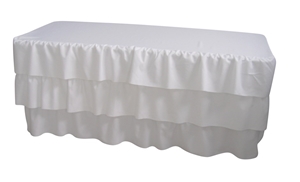 6 Foot 3 Tier Pleated White Table Cloth 