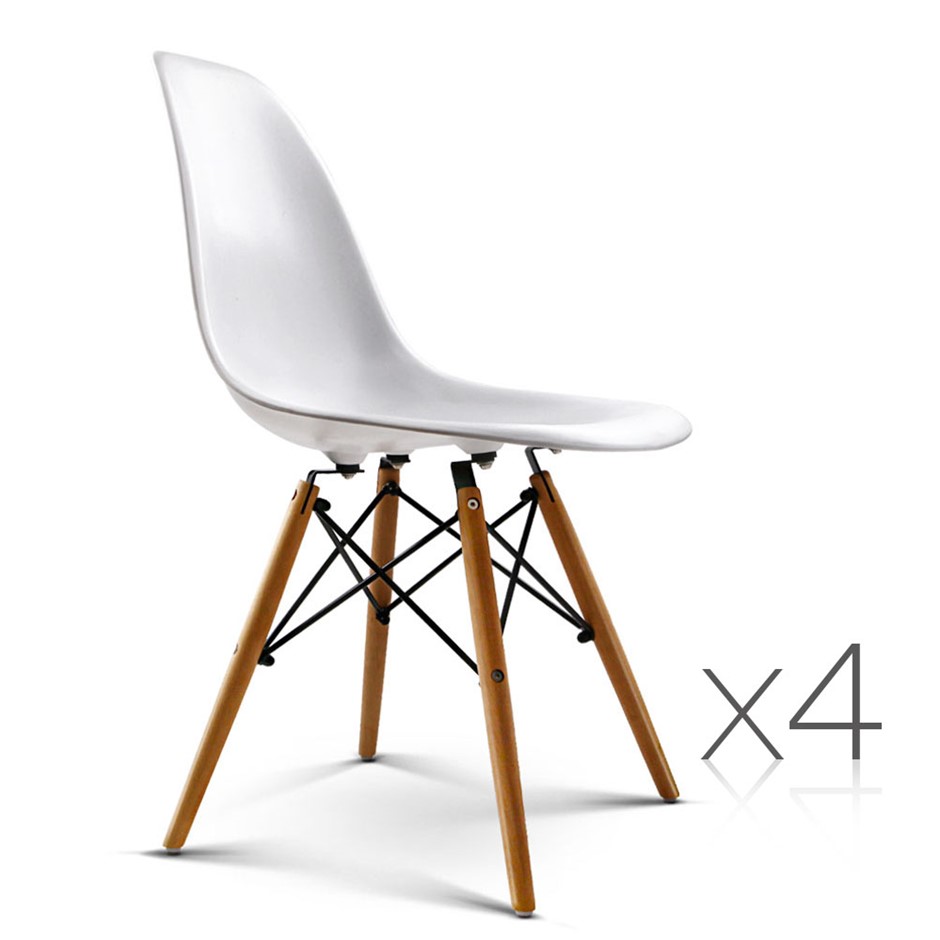 Artiss Set of 4 Retro Beech Wood Dining Chair - White