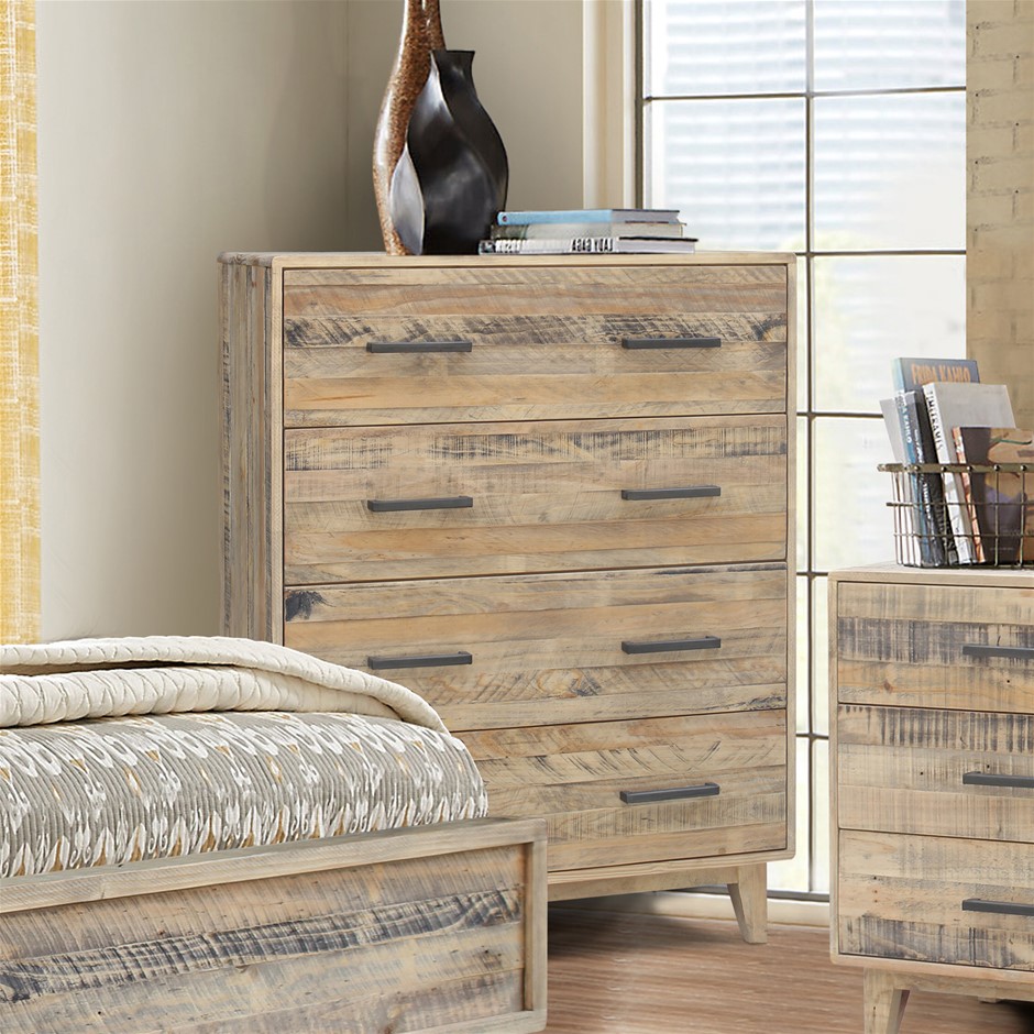 Tallboy with 4 Storage Drawers in Wooden Light Brown Colour