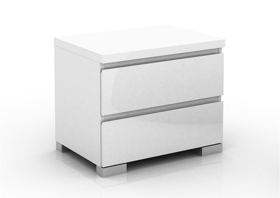 Elara 2 Drawer High Gloss Bedside Table - White