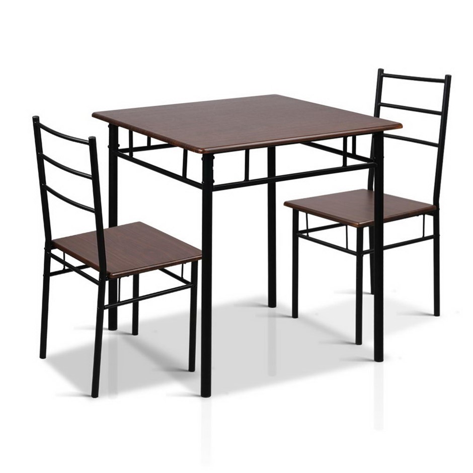 Artiss Metal Table and Chairs - Walnut &