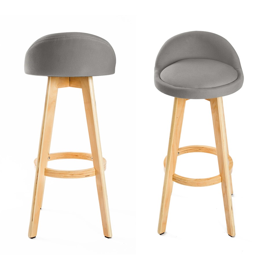 Buy 2x Oak Wood Bar Stool 72cm Fabric LEILA GREY Grays Australia