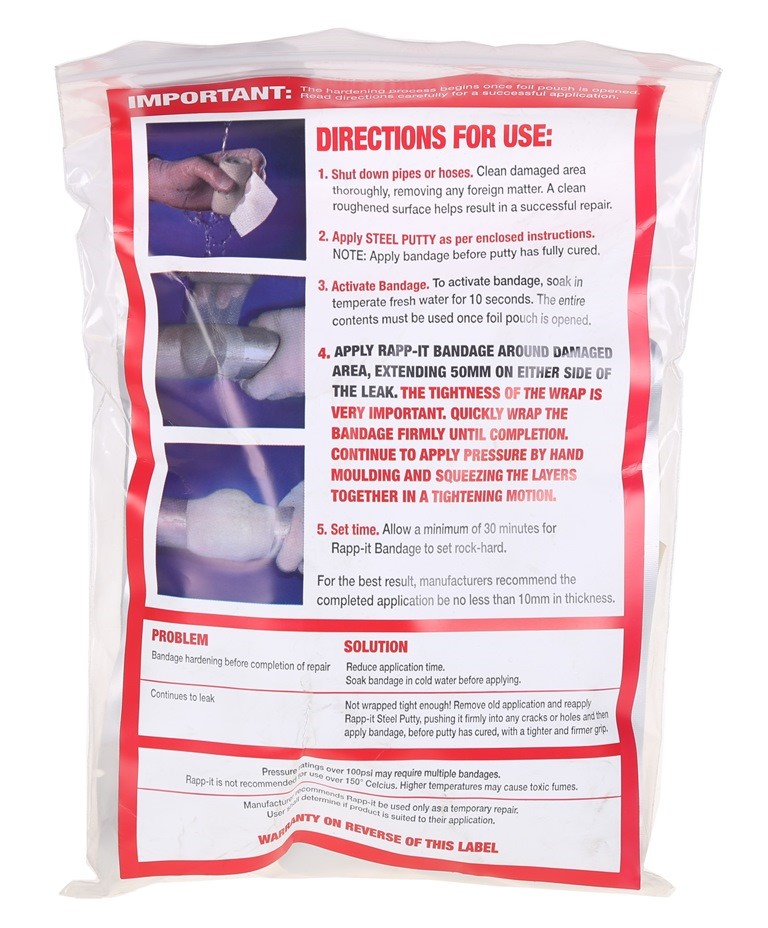 RAPPIT Pipe Repair Bandage with Steel Putty, 4.8M x 100mm Buyers Note