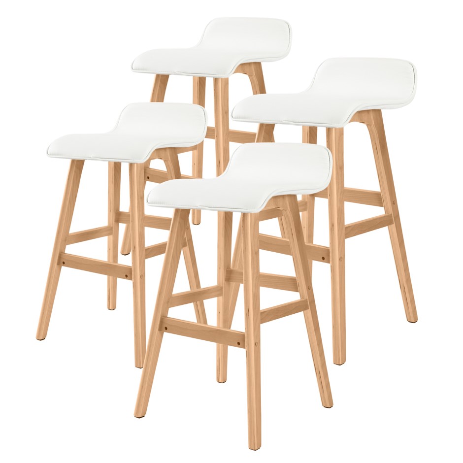 4x Oak Wood Bar Stool 65cm Leather SOPHI