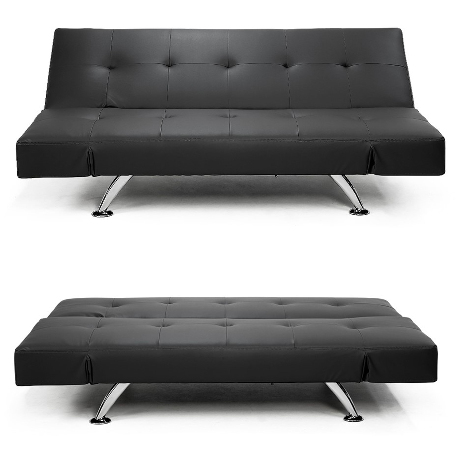 Buy Brooklyn 3 Seater Faux Leather Sofa Bed Lounge Black Grays