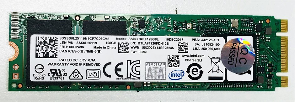 Intel M.2 2280 SATA 128GB Solid State Drive Part Number: SSDSCKKF128G8L