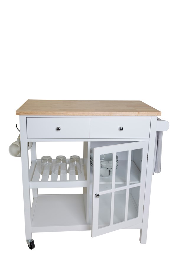 Montauk Kitchen Trolley 2 Drawer 1 Door - White