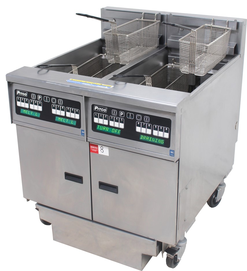 PITCO ELECTRIC DOUBLE PAN DEEP FRYER WITH OIL FILTRATION SYSTEM, EASTER