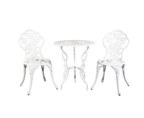 Gardeon 3PC Outdoor Setting Cast Aluminium Bistro Table Chair Patio White