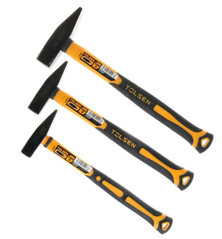 3 x TOLSEN Machinist Hammers, Sizes 200g, 300g, & 500g with Fibreglass