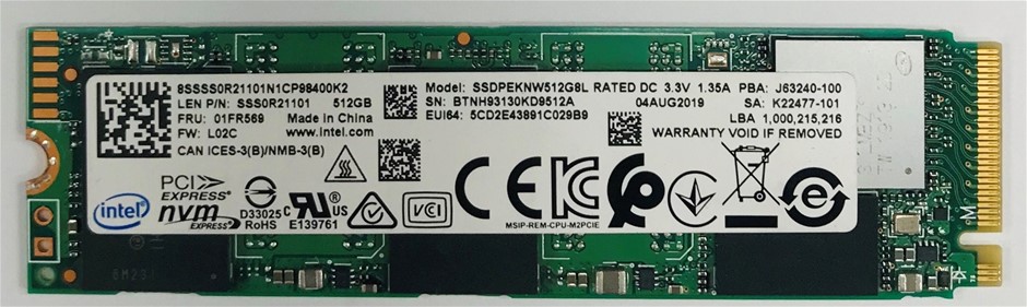 Intel PCIe NVMe M.2 2280 512GB Solid State Drive Part Number ...