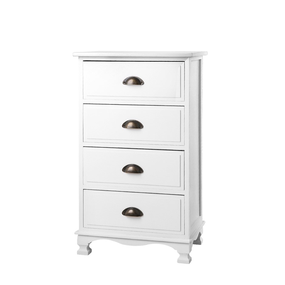 Vintage Bedside Table Chest of 4 Drawers Storage Cabinet Nightstand White