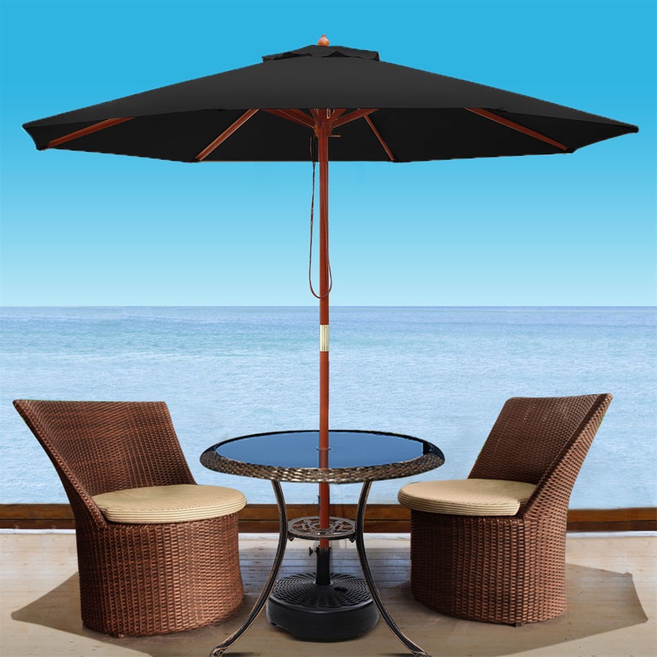 Instahut 2.7M Umbrella w/Base Outdoor Umbrellas Garden Stand Deck Black