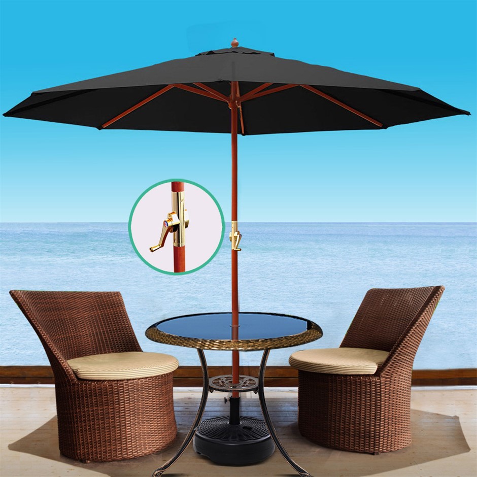 Instahut 3M Umbrella w/Base Outdoor Pole Umbrellas Garden Stand Deck Black