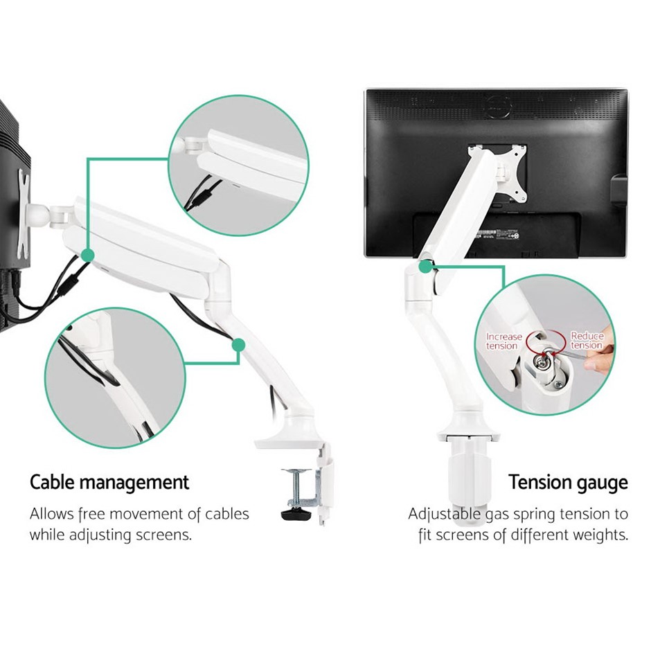 Buy Artiss Single Mount Monitor Arm Bracket - White | Grays Australia