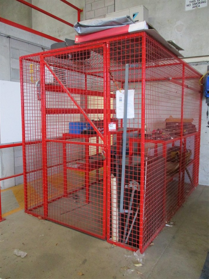 Manufactured Storage Cage with Shelving Auction (01207026133) Grays