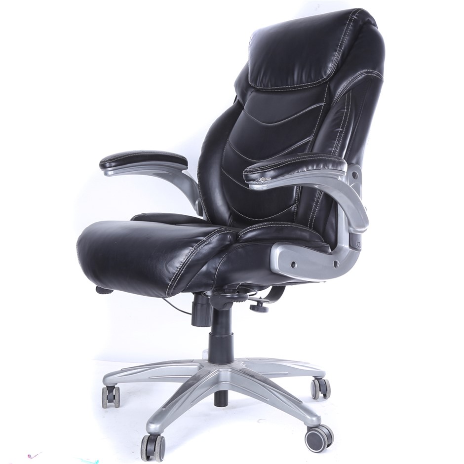 TRUE WELLNESS Mobile Executive Office Chair, Lift Up Arms, Black PU