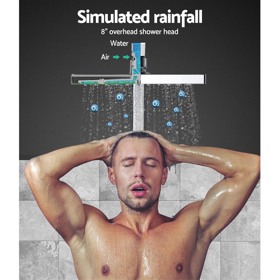 Buy WELS 8"Rain Shower Head Set Square Dual Head Faucet Grays Australia