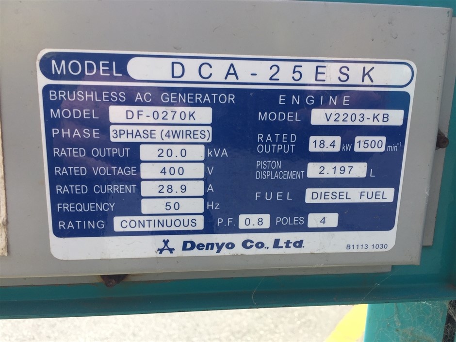 09 Denyo 0 Generator Diesel kva Jandakot Auction 0051 Grays Australia