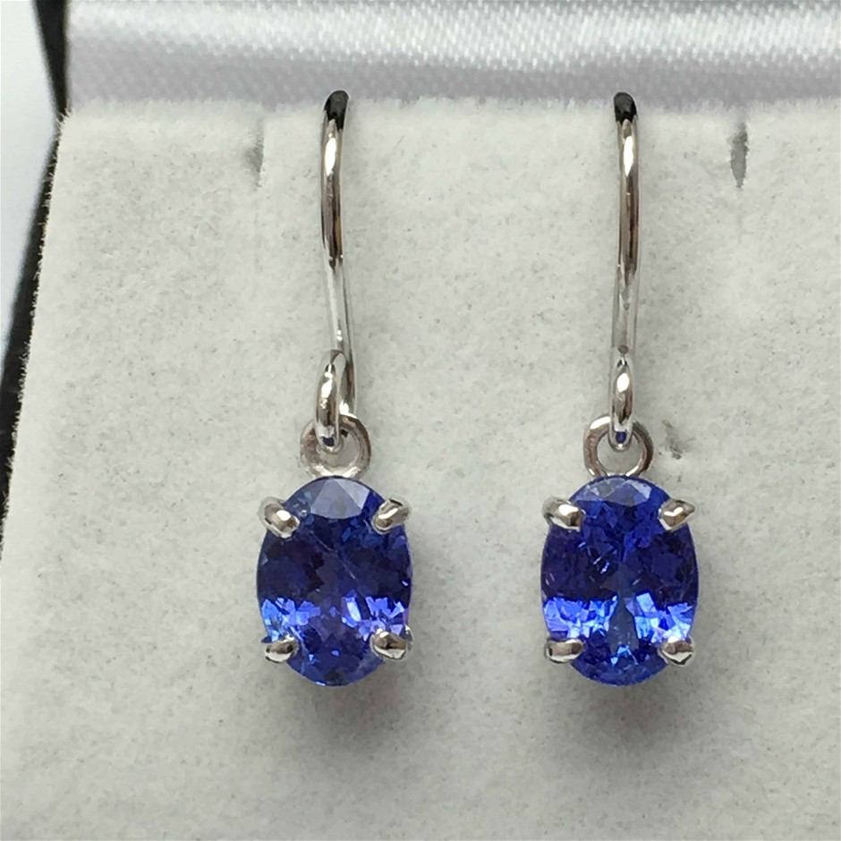 Yellow Gold Natural London Blue Topaz & Diamond Earrings with IGI valuation
