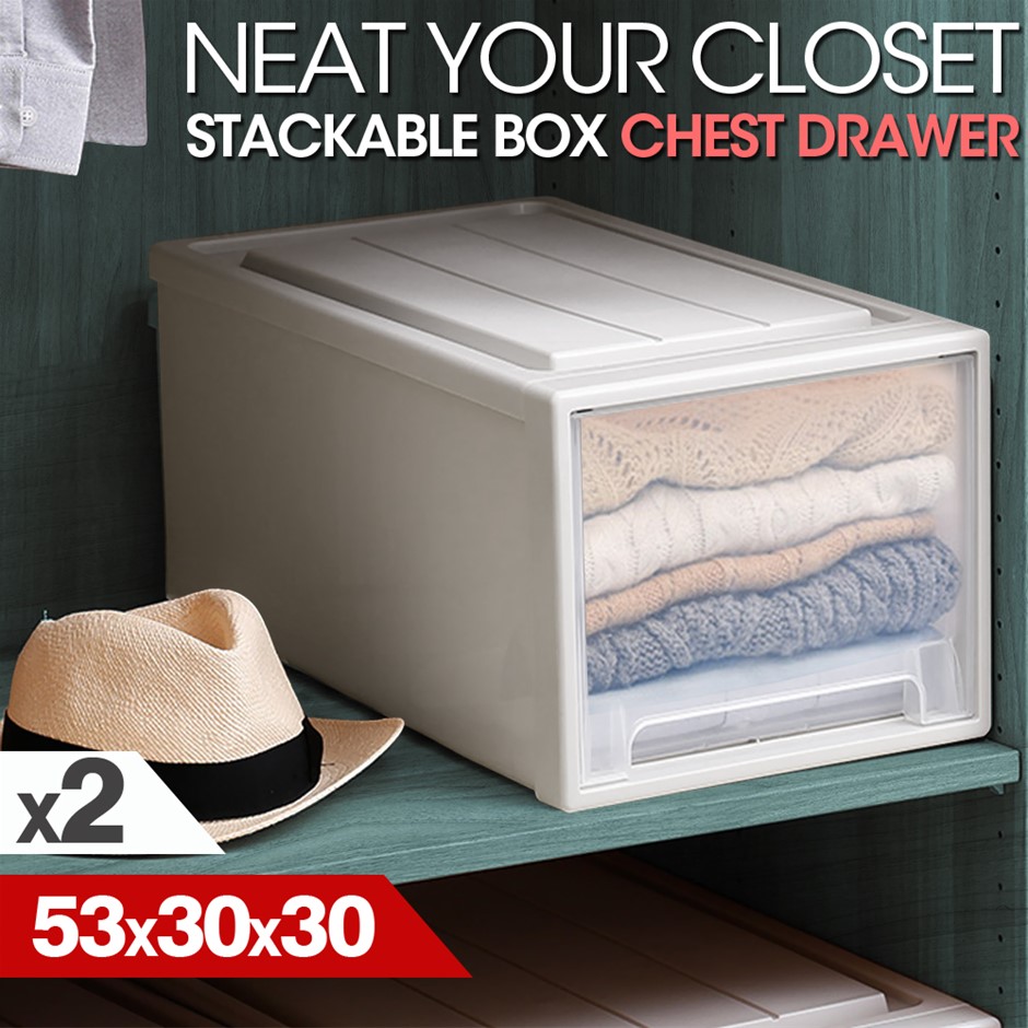 2x Shoe Boxes Wide Drawer Plastic Stacka