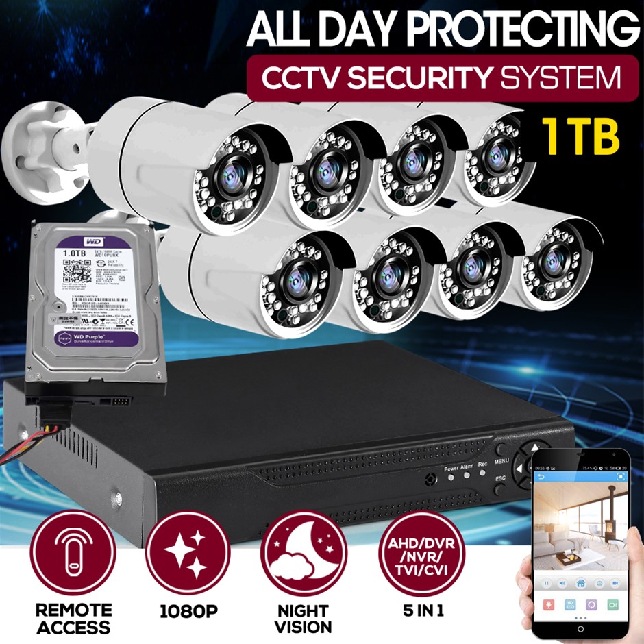 8CCTV Cameras 1080P HDMI 8CH DVR Securit