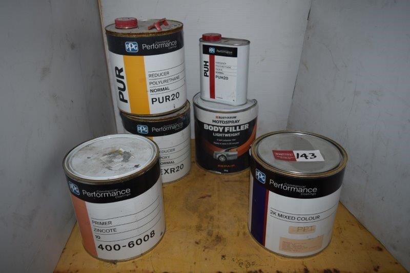 Lot of Assorted Body Filler, Primer and Mixed Colour Auction (0143