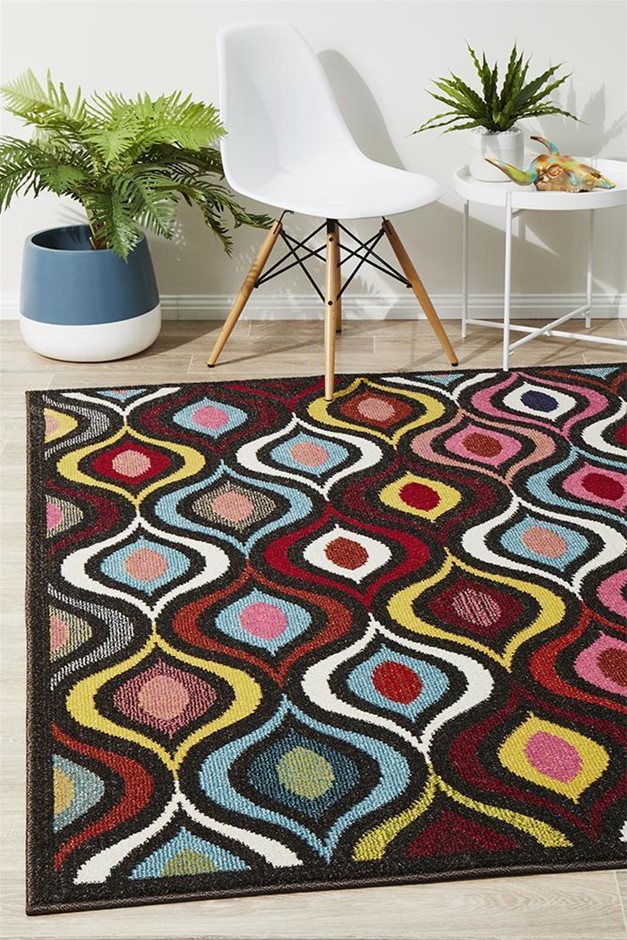 Large Multi Mid Century Rug - 290X200cm