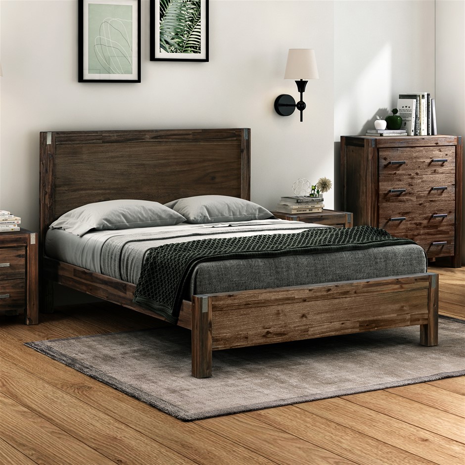 Queen Bed Frame Solid Acacia Wood with M