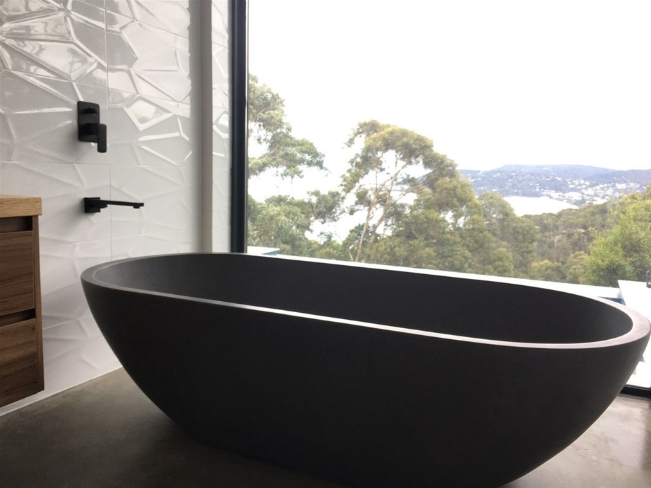 grey freestanding bathtub