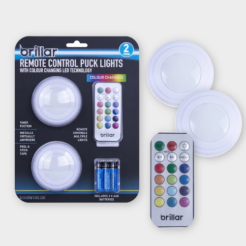 2pk Remote Control Puck Lights with COB LED Technology