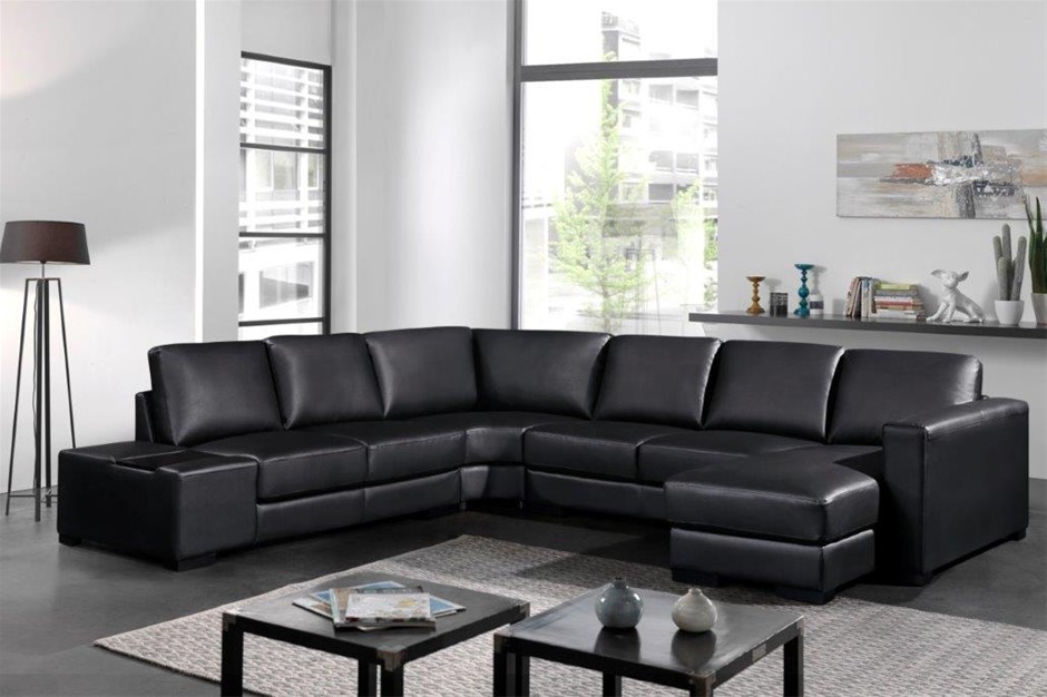 Buy Lounge Set 6 Seater Bonded Leather Corner Sofa Couch in Black with