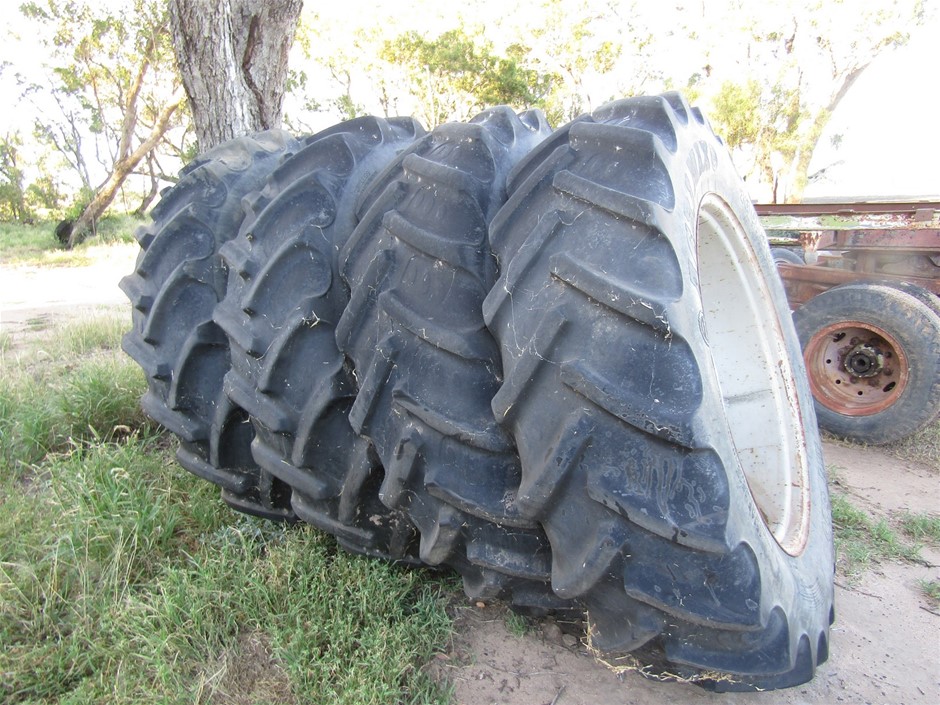 Single Steiger tractor tyres and rims for 3 metre Spacings Auction