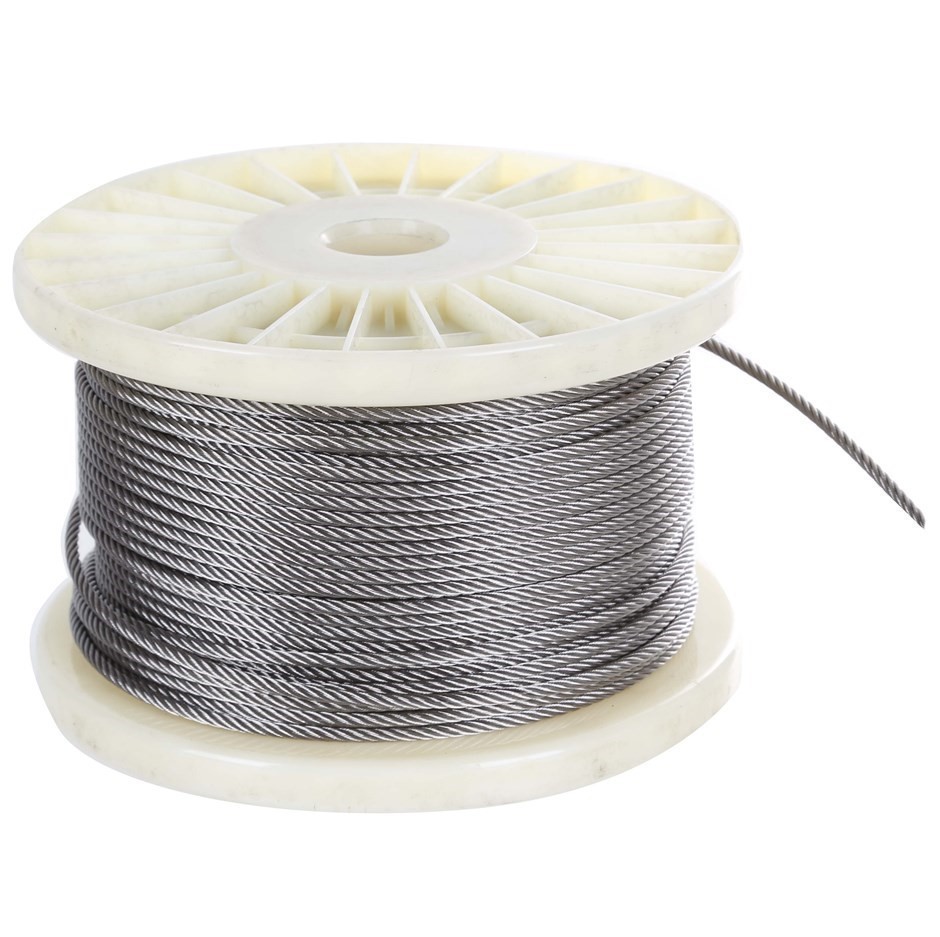 100M Reel x Stainless Steel Wire Rope 3.2mm Dia, Construction 7x19