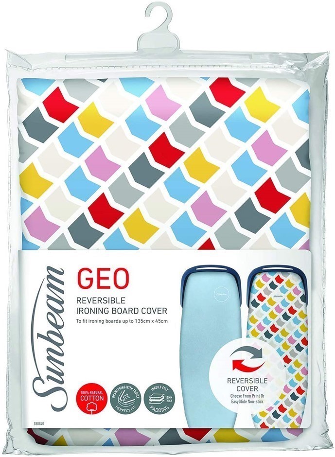 2 X SUNBEAM Geo Reversible Ironing Board Cover, To Fit Ironing Boards Up to