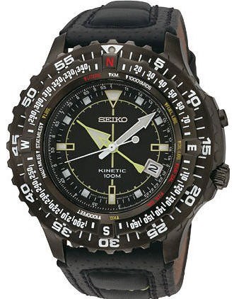 Men's Black Seiko Kinetic Multi-Function