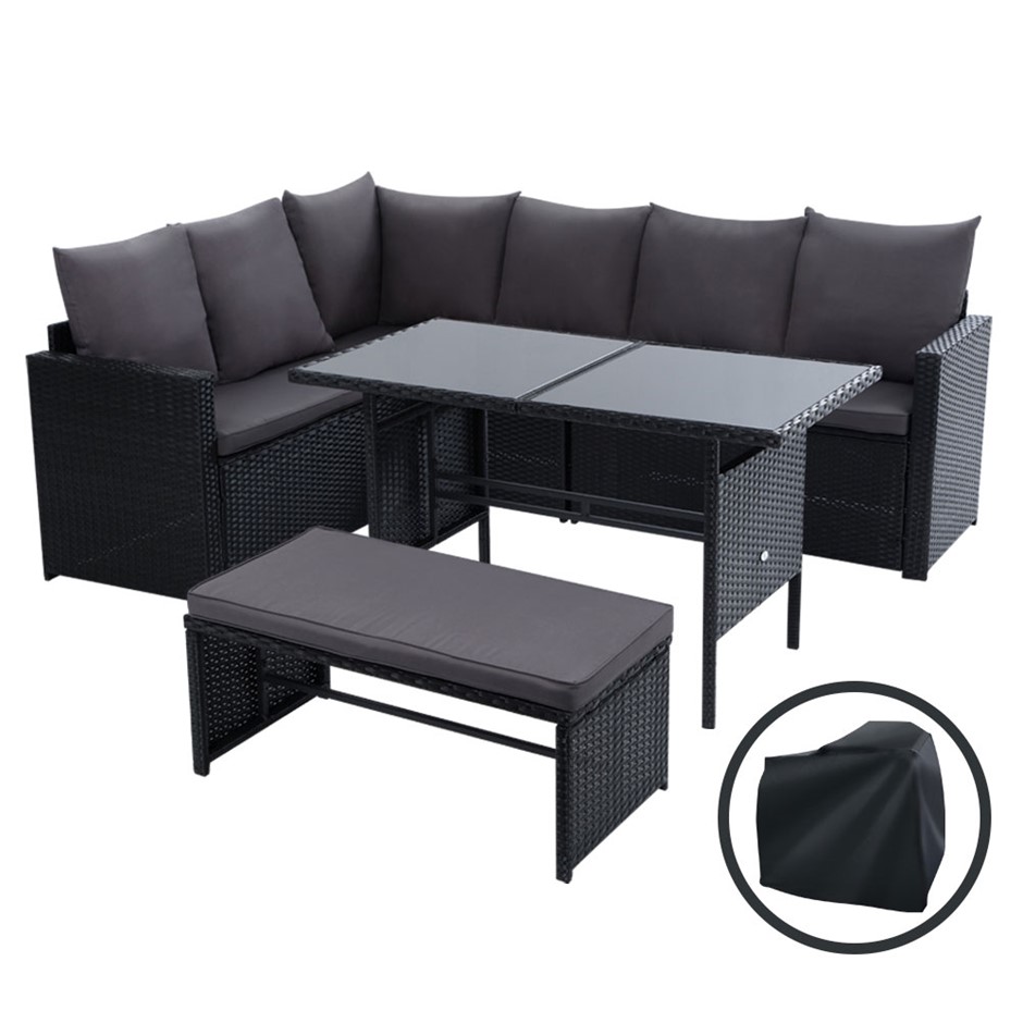 Gardeon Outdoor Furniture Dining Sofa Set Wicker 8 Seater Cover Black