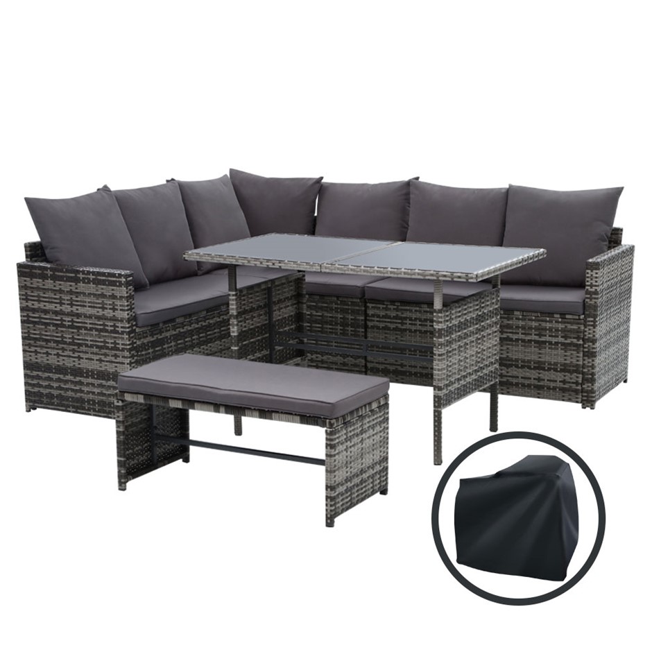 Gardeon Outdoor Furniture Dining Sofa Set Wicker 8 Seater Cover Mixed Grey