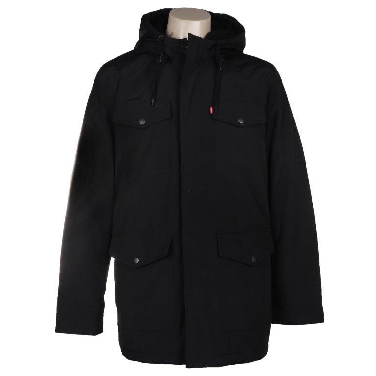 LEVIS Men's Jacket w/ Faux Fur Lining, XL, Cotton/ Polyester, Black