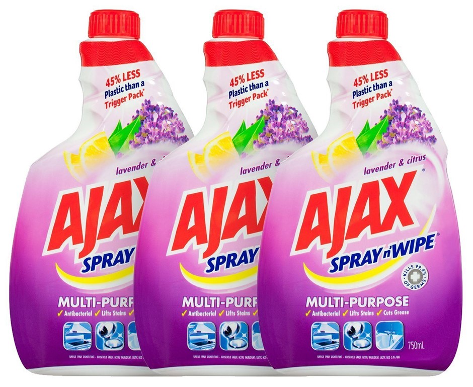 3x AJAX 750mL SPRAY N WIPE REFILL MULTI 