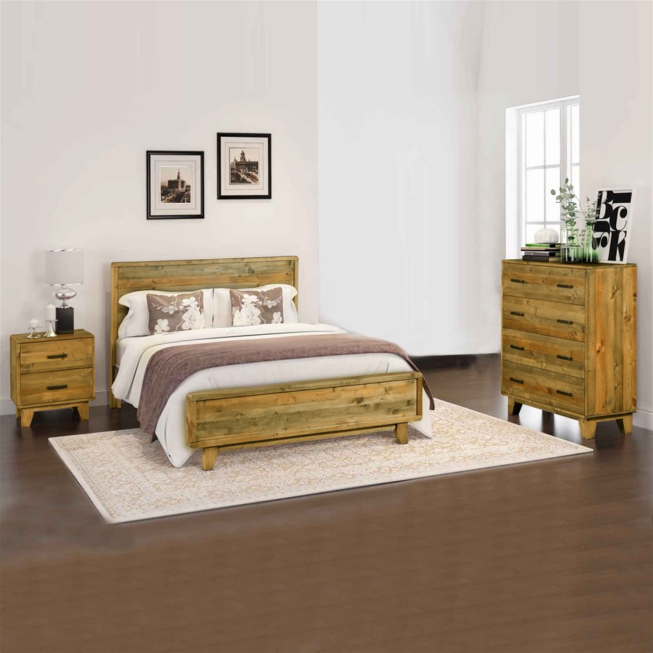 4 Pieces Bedroom Suite King in Solid Woo