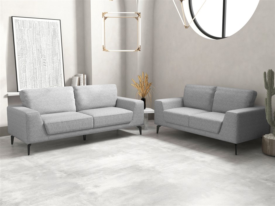 3+2 Seater Sofa Light Grey Fabric Lounge