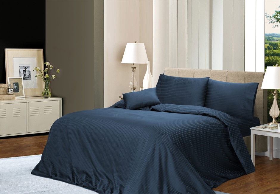 3 Pcs Stripe Quilt Cover – Navy Blue-QUE
