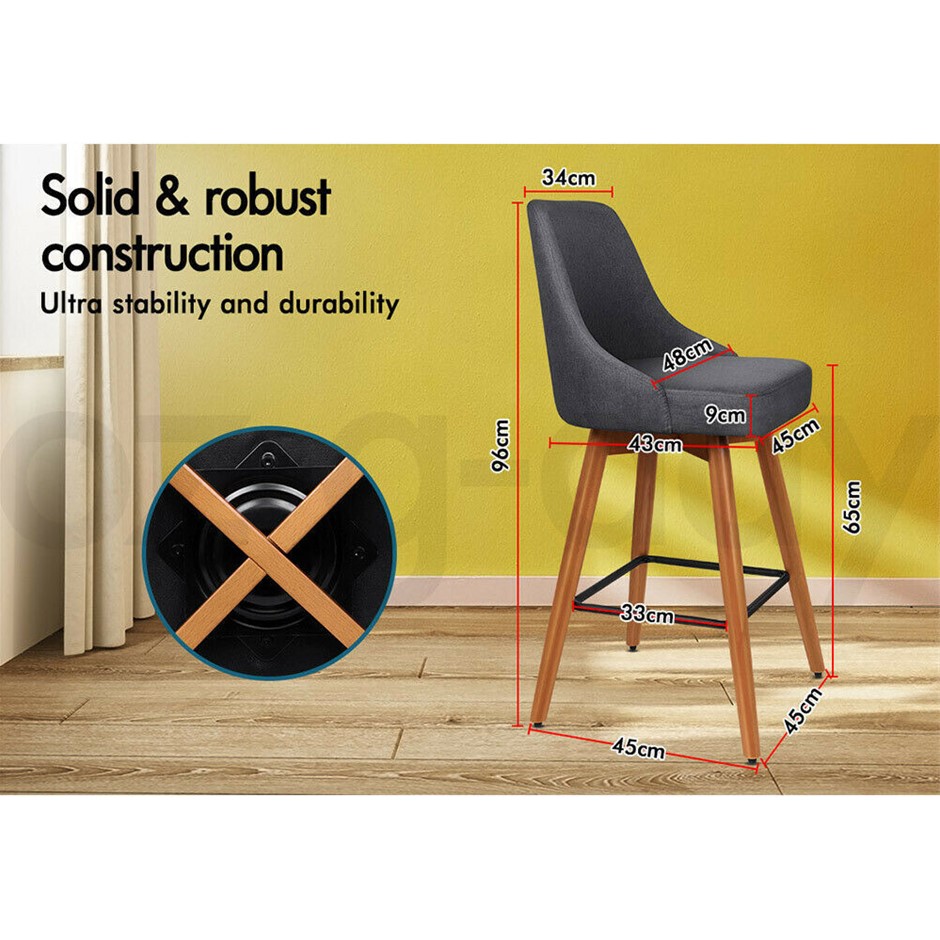 Buy Bar Stools 2x Swivel Ella Kitchen Dining Chair Wooden DARK GREY