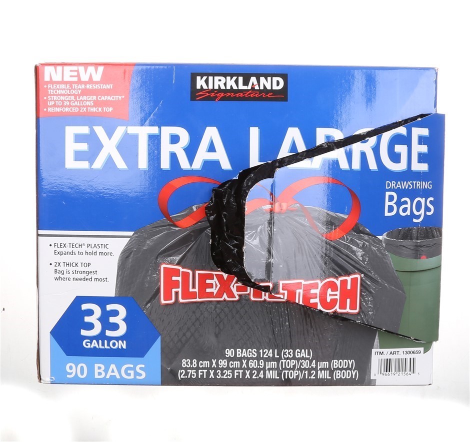 SIGNATURE Extra Large Drawstring Trash Bags 90pk, 33 Gallon.