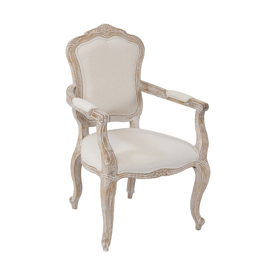 Arm Chair Linen Fabric Beige Oak Wood Wh